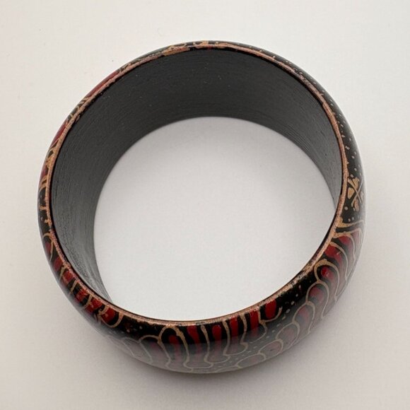 Vintage Chunky Bangle Wide Bracelet Tribal Design Boho 80s Flowers - Picture 6 of 6